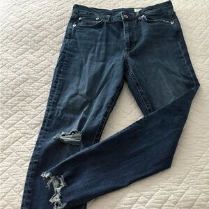 NWOT Rag and Bone Dark Blue Distressed Skinny Jeans.